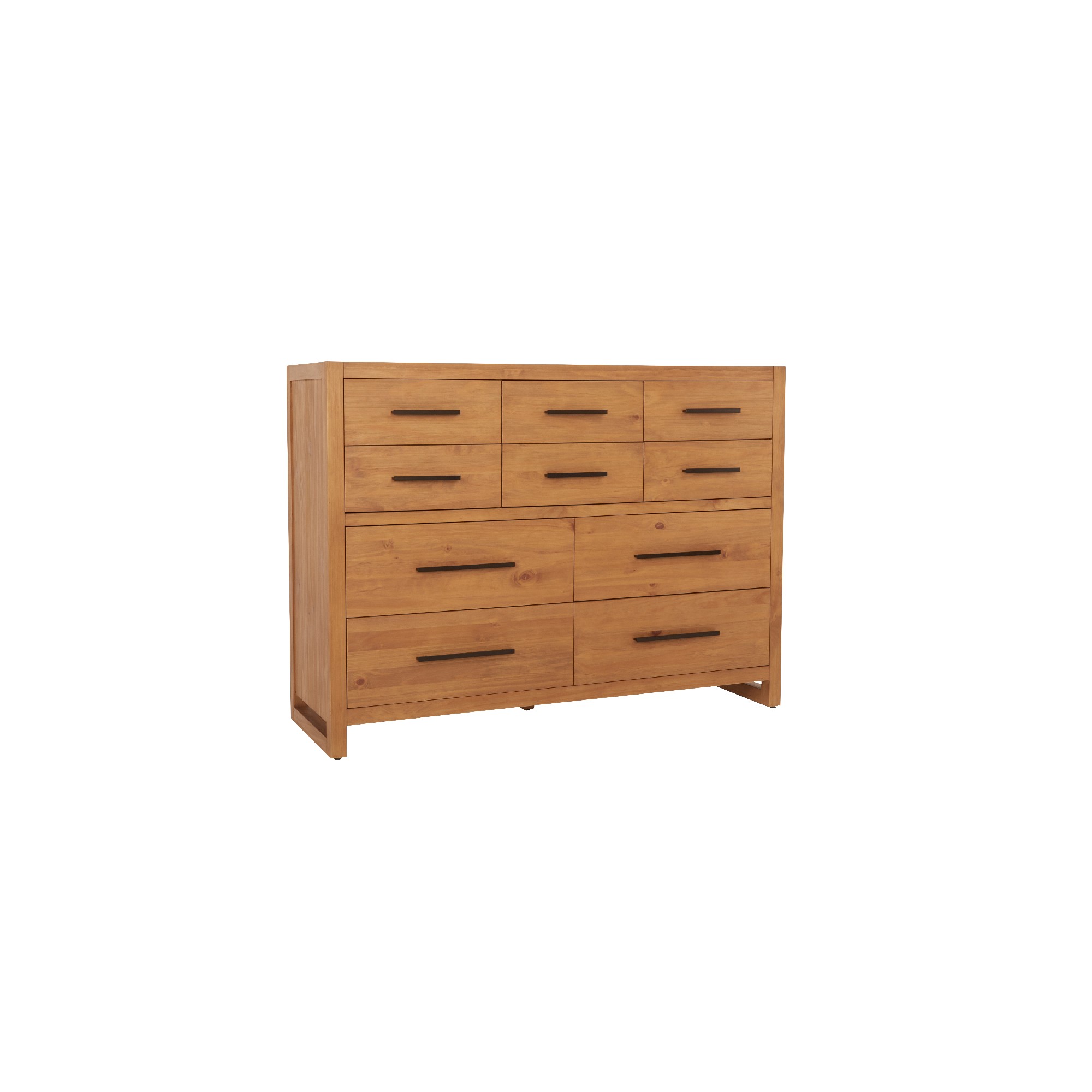 Benjara Jax 60 Inch Solid Pine Wood Dresser, 10 Drawers, Handcrafted, Natural Brown